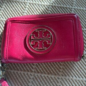 Tory Burch red leather wristlet w strap